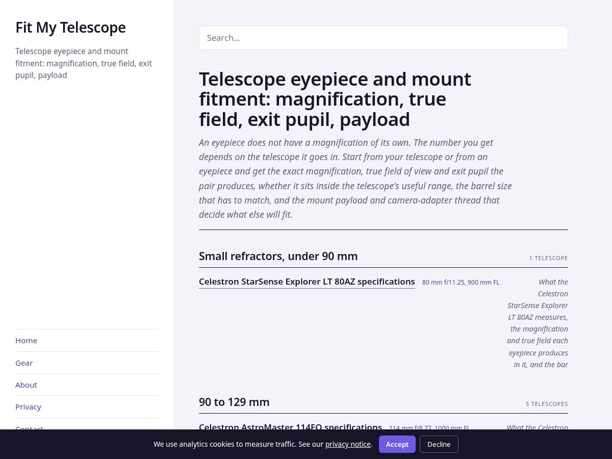 Landing-page snapshot of fitmytelescope.com