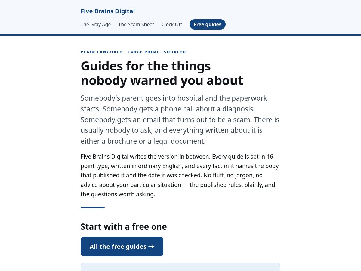 Landing-page snapshot of fivebrainsdigital.com