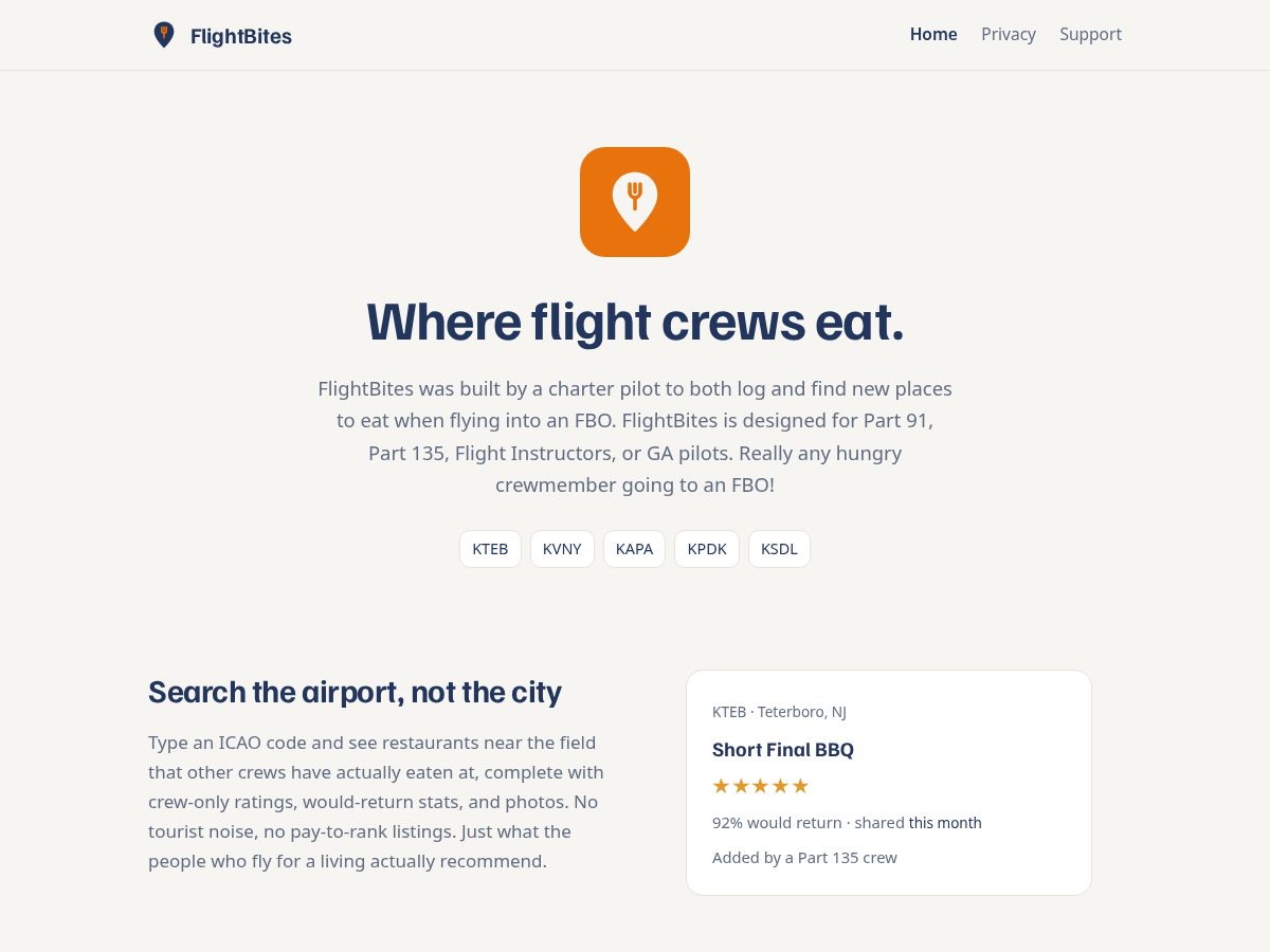 Landing-page snapshot of flightbites.org