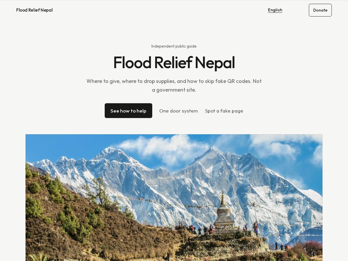 Landing-page snapshot of floodreliefnepal.com