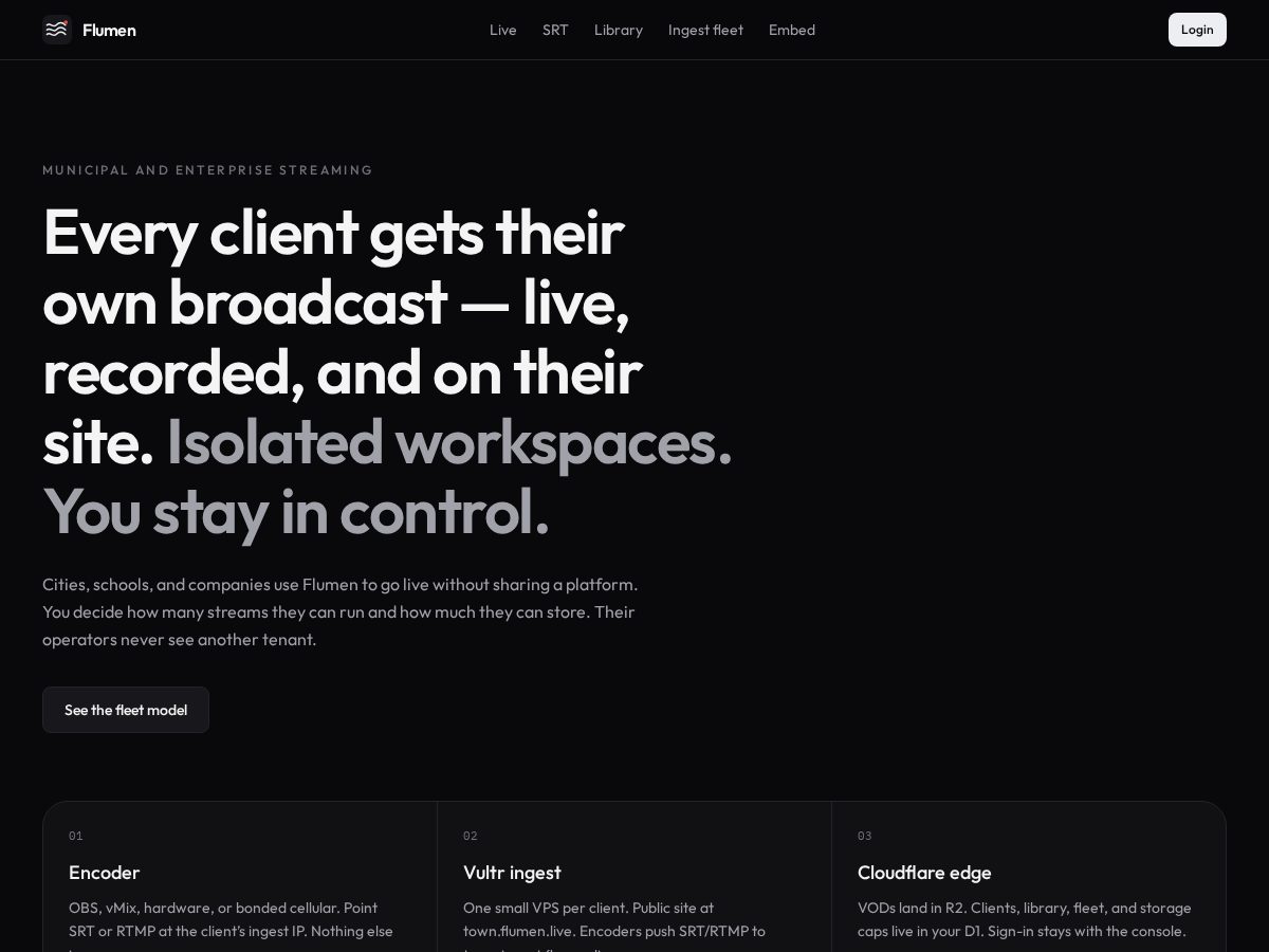 Landing-page snapshot of flumen.live