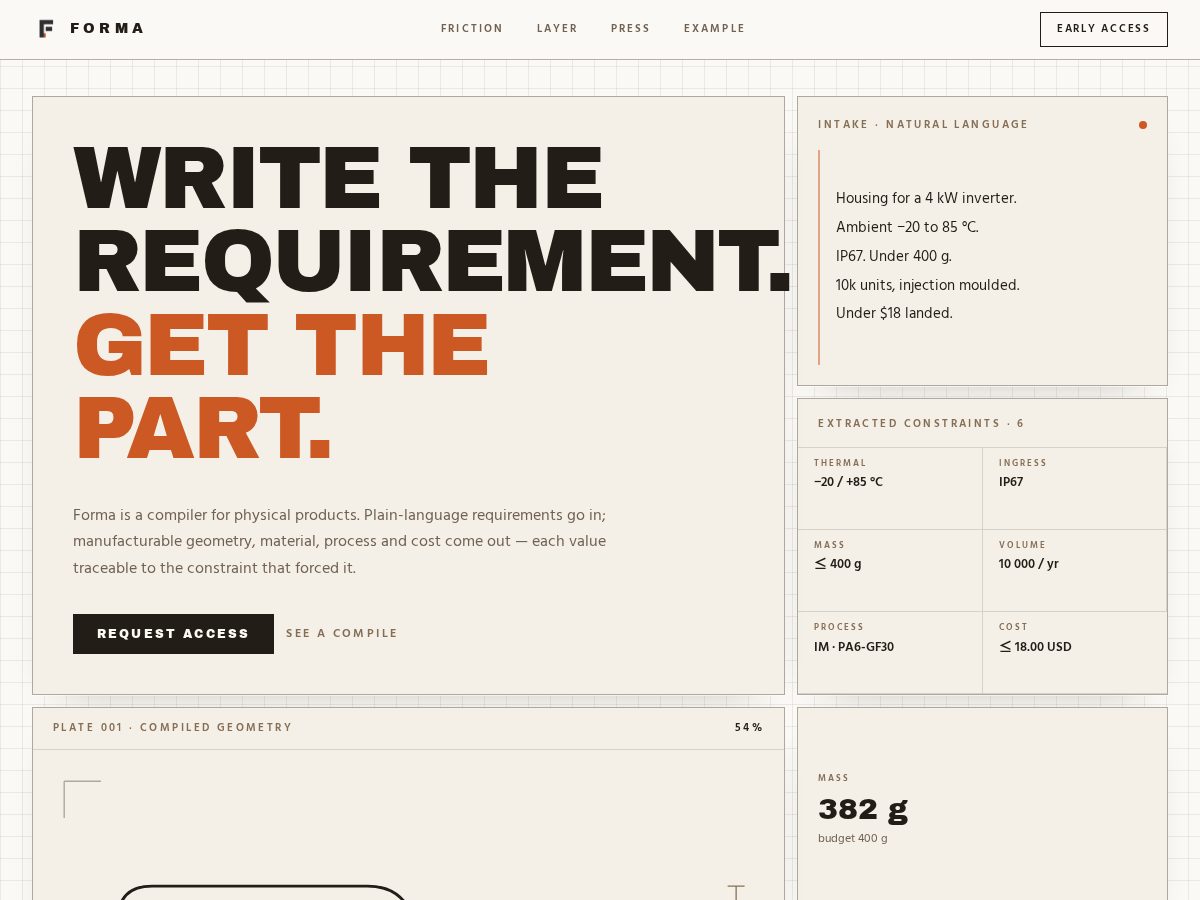 Landing-page snapshot of formacompiler.com