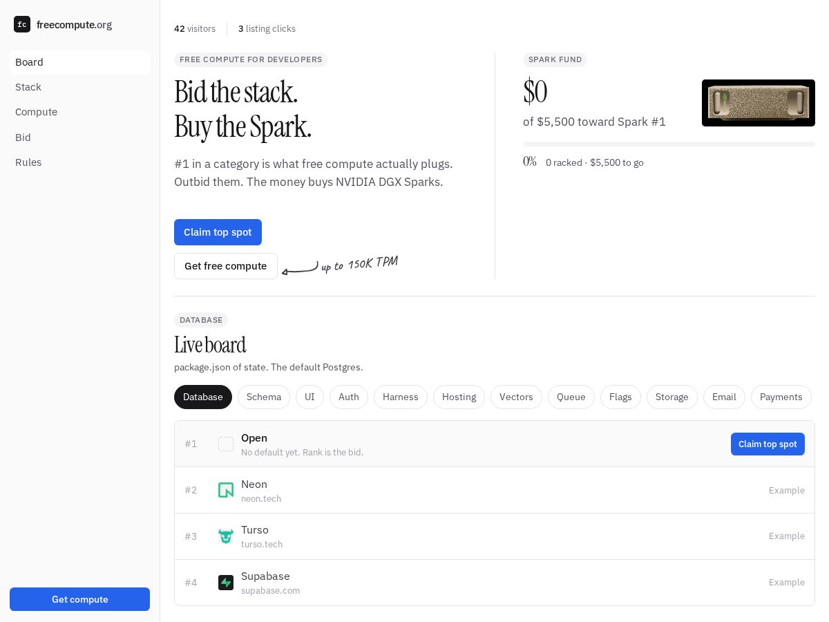 Landing-page snapshot of freecompute.org