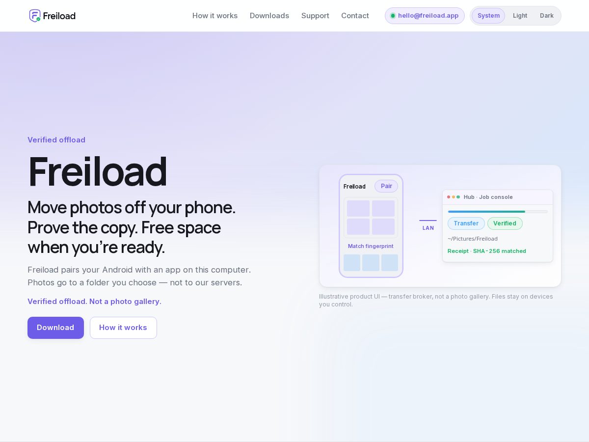 Landing-page snapshot of freiload.com
