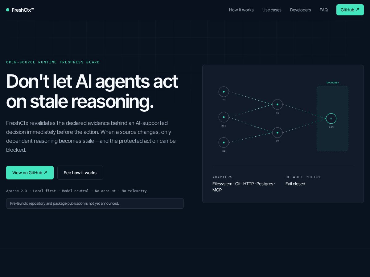 Landing-page snapshot of freshctx.com