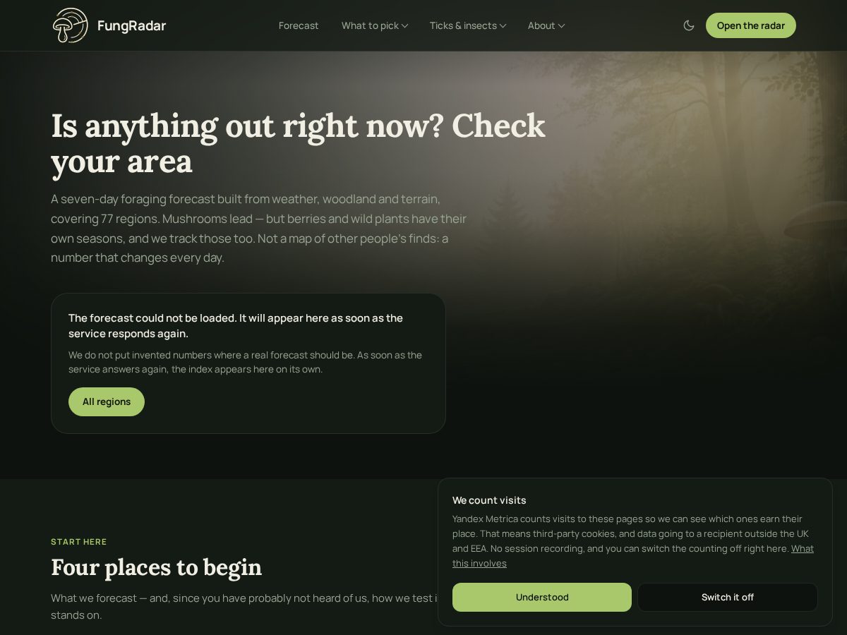 Landing-page snapshot of fungradar.com