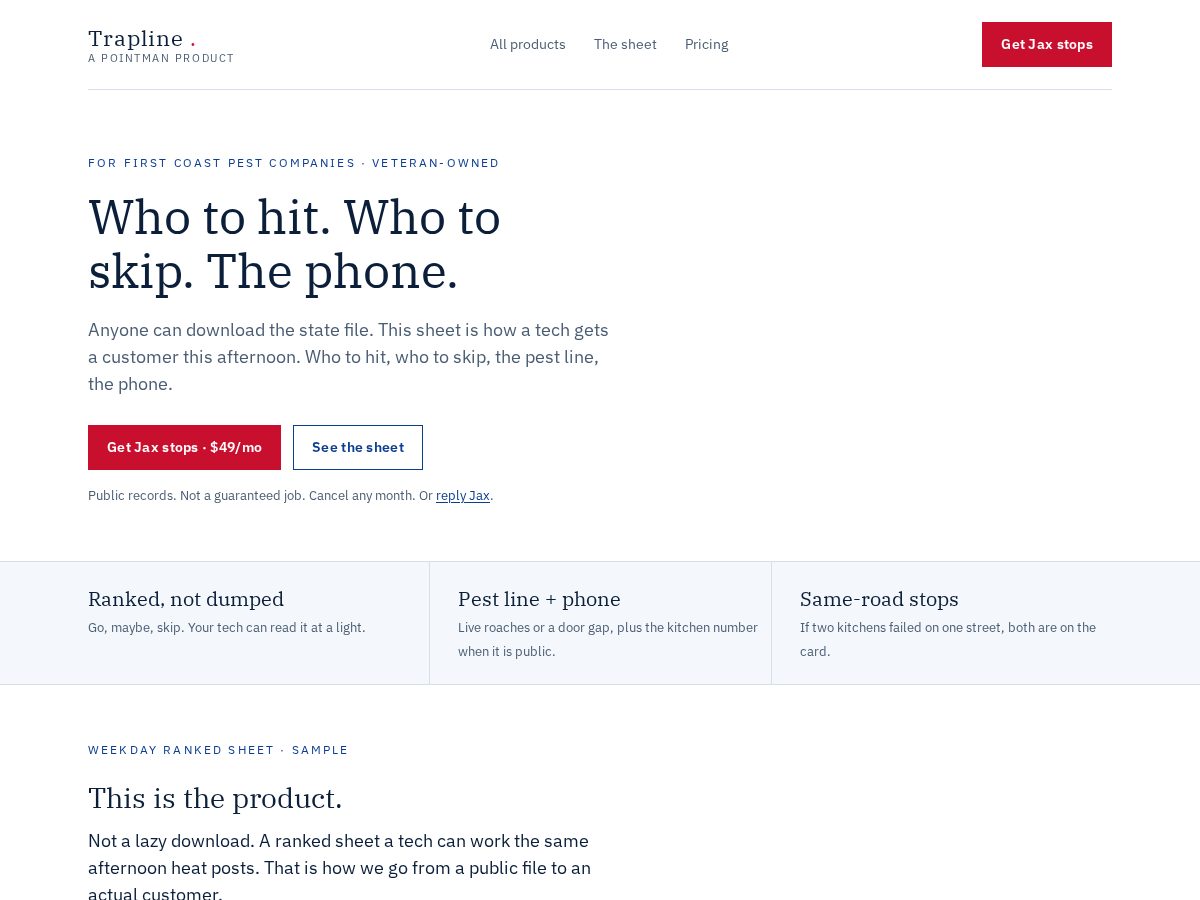 Landing-page snapshot of getpointman.com