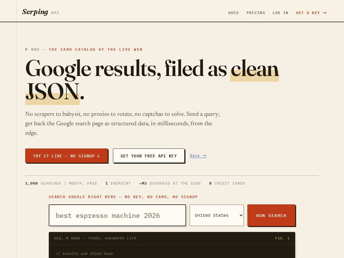 Landing-page snapshot of getserping.com