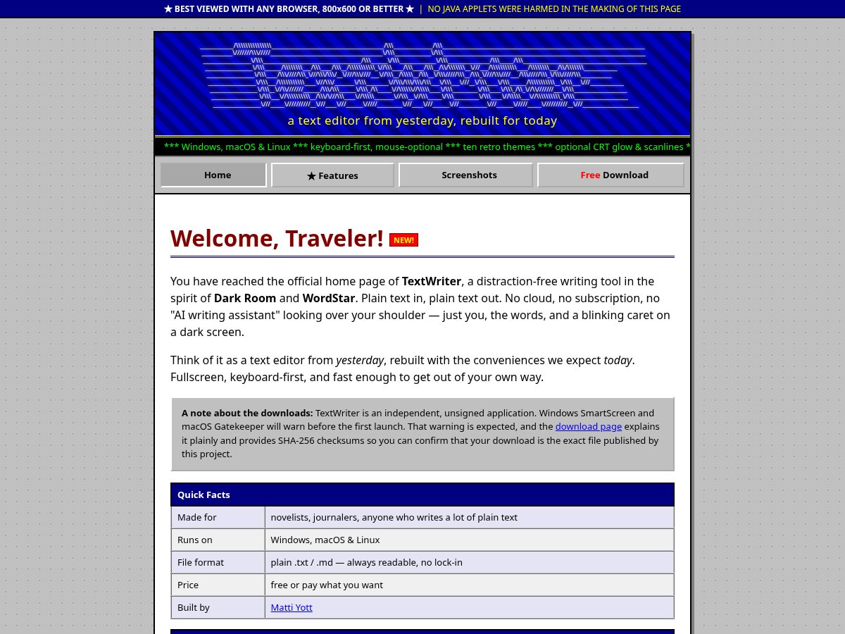 Landing-page snapshot of gettextwriter.com