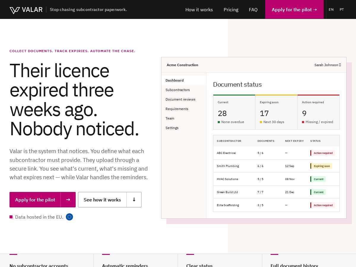 Landing-page snapshot of getvalar.work