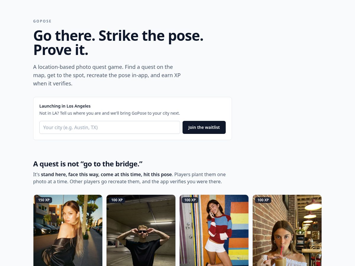 Landing-page snapshot of gopose.app