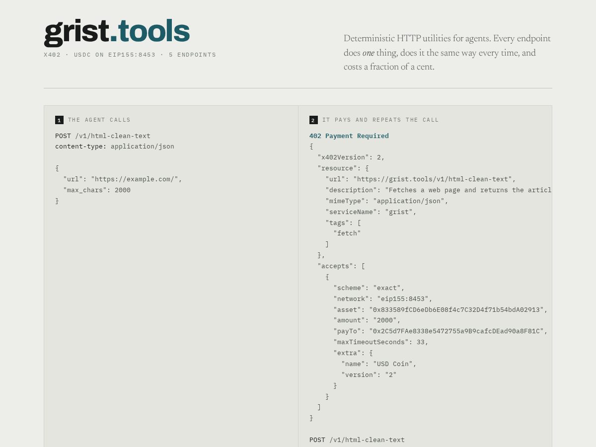 Landing-page snapshot of grist.tools