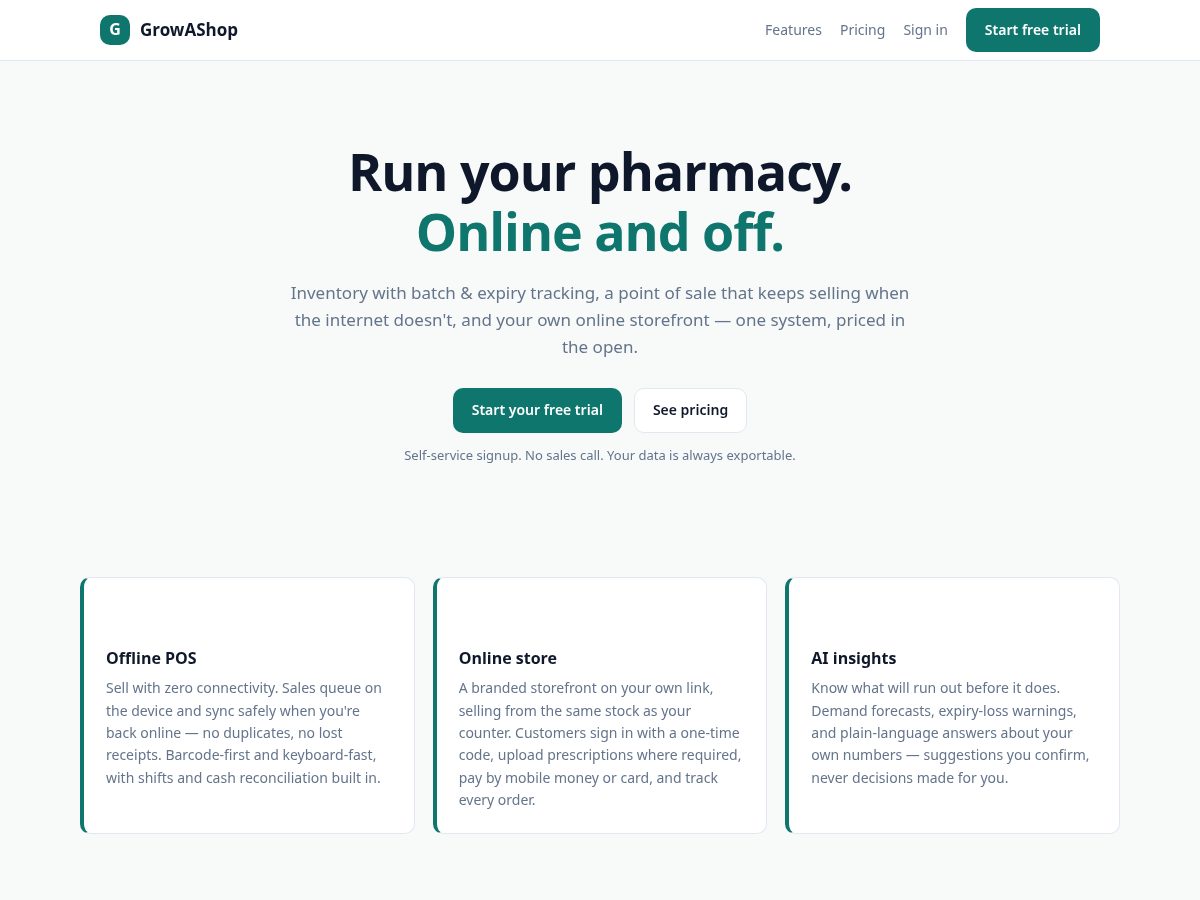 Landing-page snapshot of growashop.com