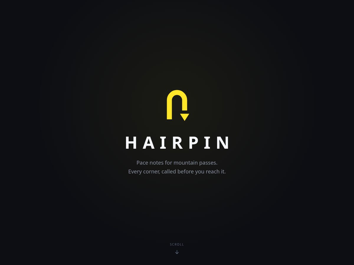 Landing-page snapshot of hairpin.racing