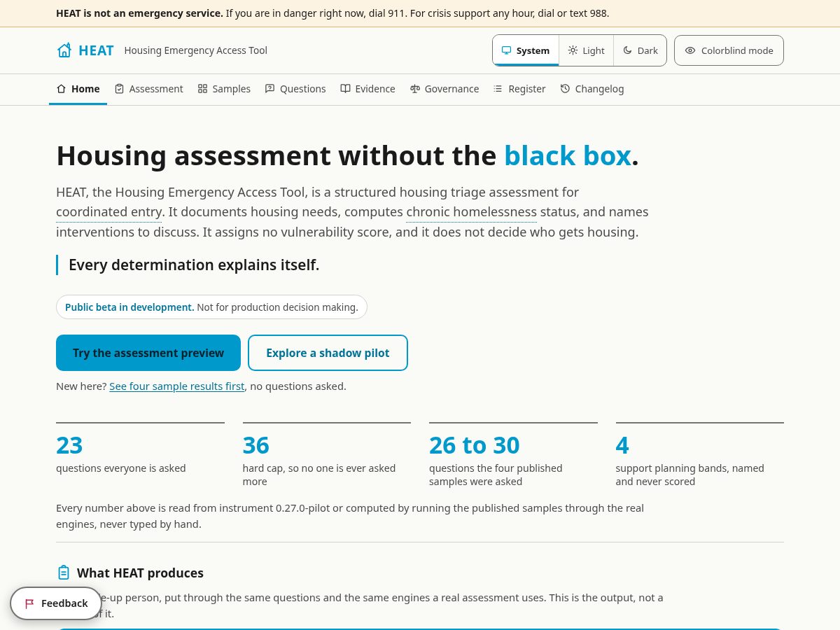 Landing-page snapshot of heattriage.org