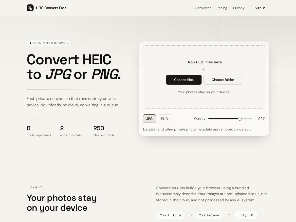 Landing-page snapshot of heicconvertfree.com