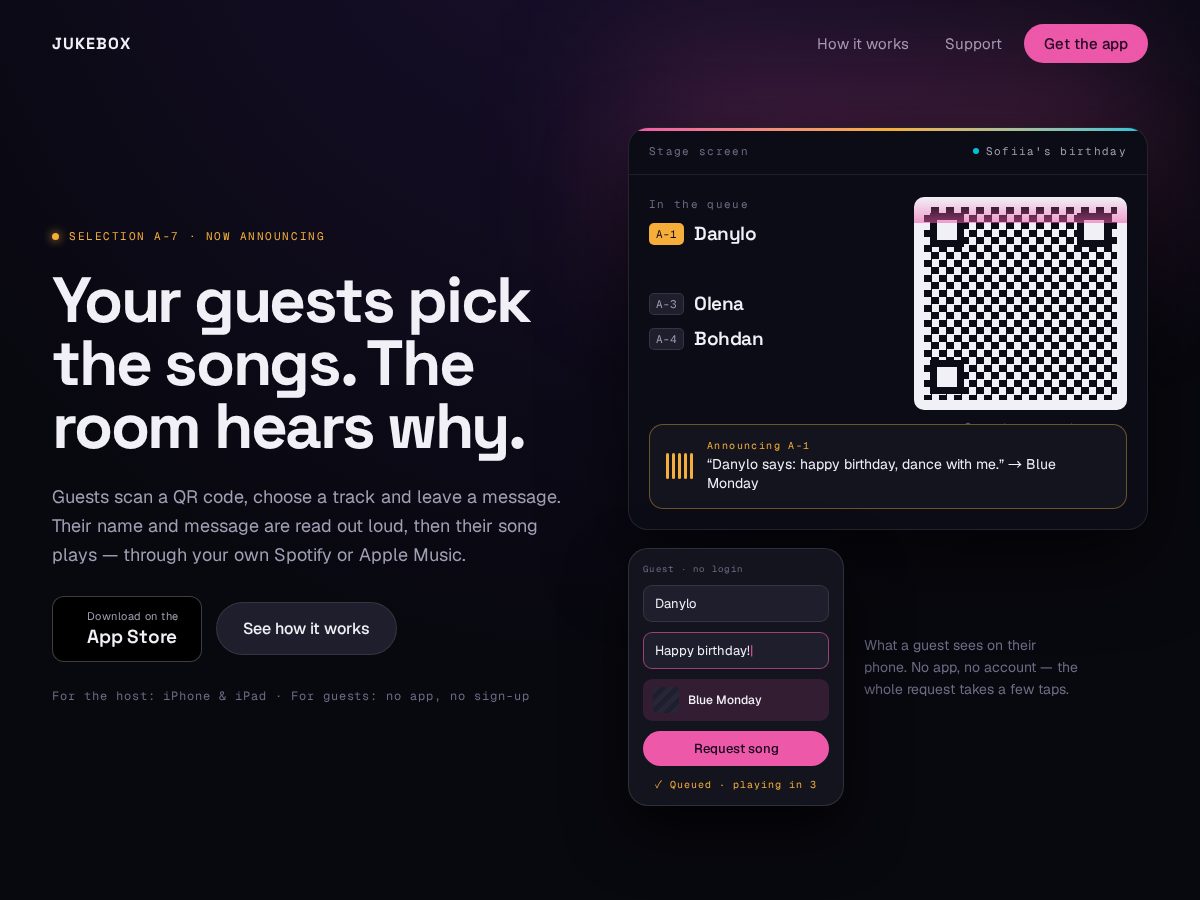 Landing-page snapshot of hellojukebox.app