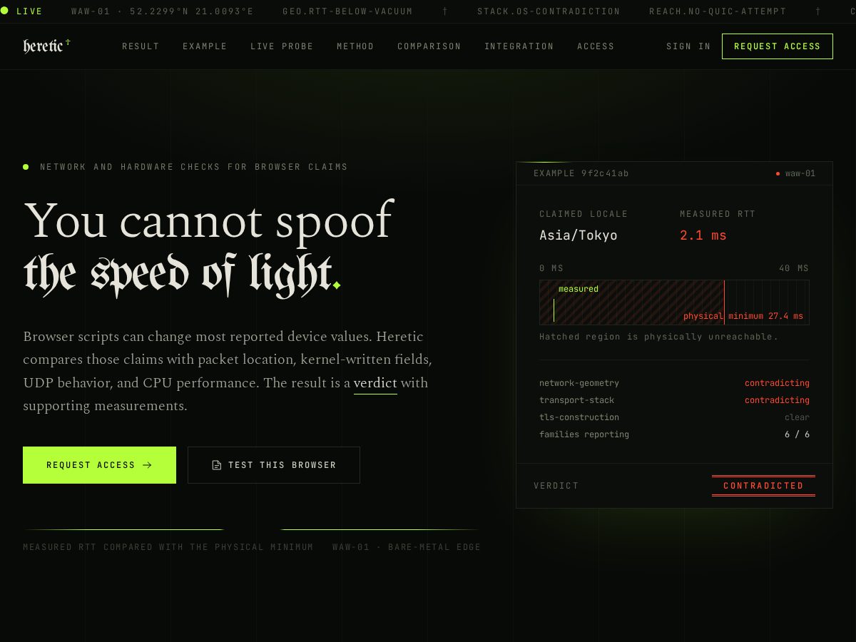 Landing-page snapshot of heretic.tech