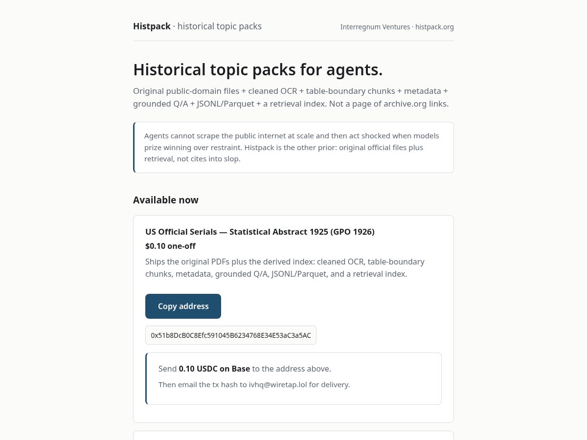 Landing-page snapshot of histpack.org