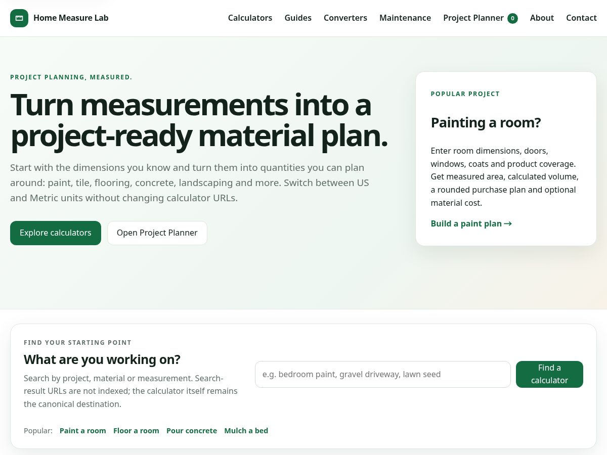 Landing-page snapshot of homemeasurelab.com