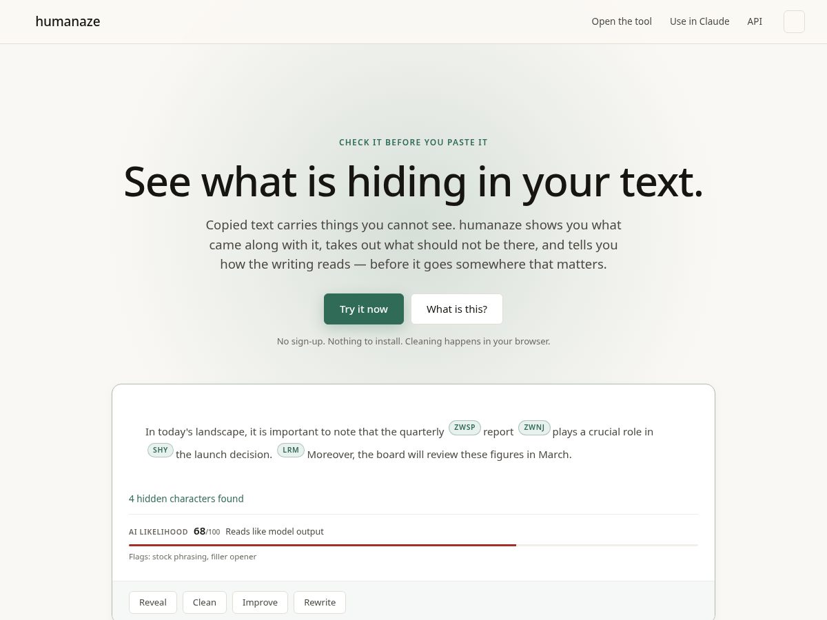 Landing-page snapshot of humanaze.com