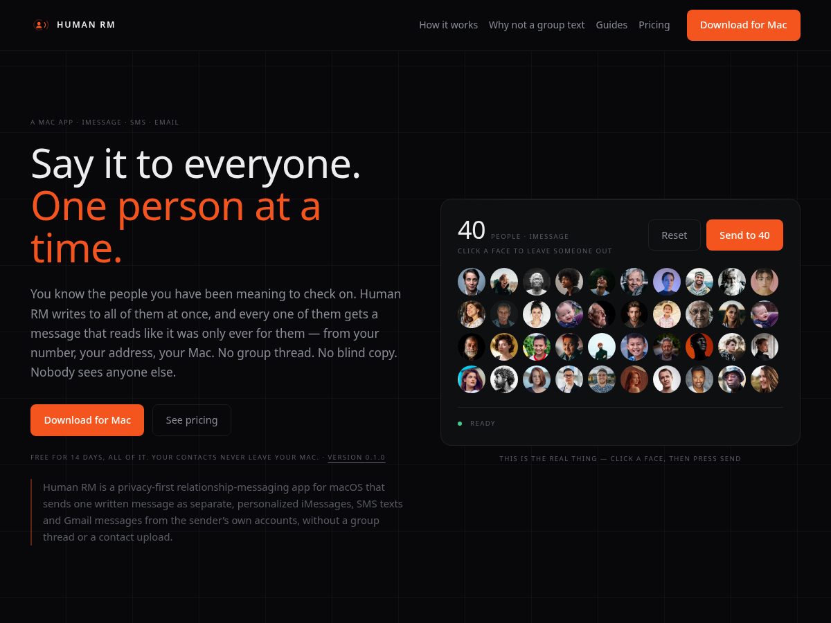 Landing-page snapshot of humanrm.com