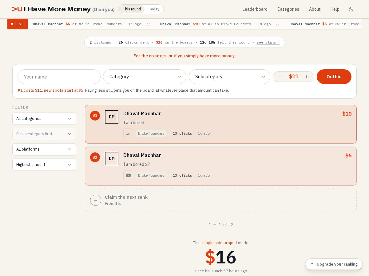 Landing-page snapshot of ihavemoremoney.com