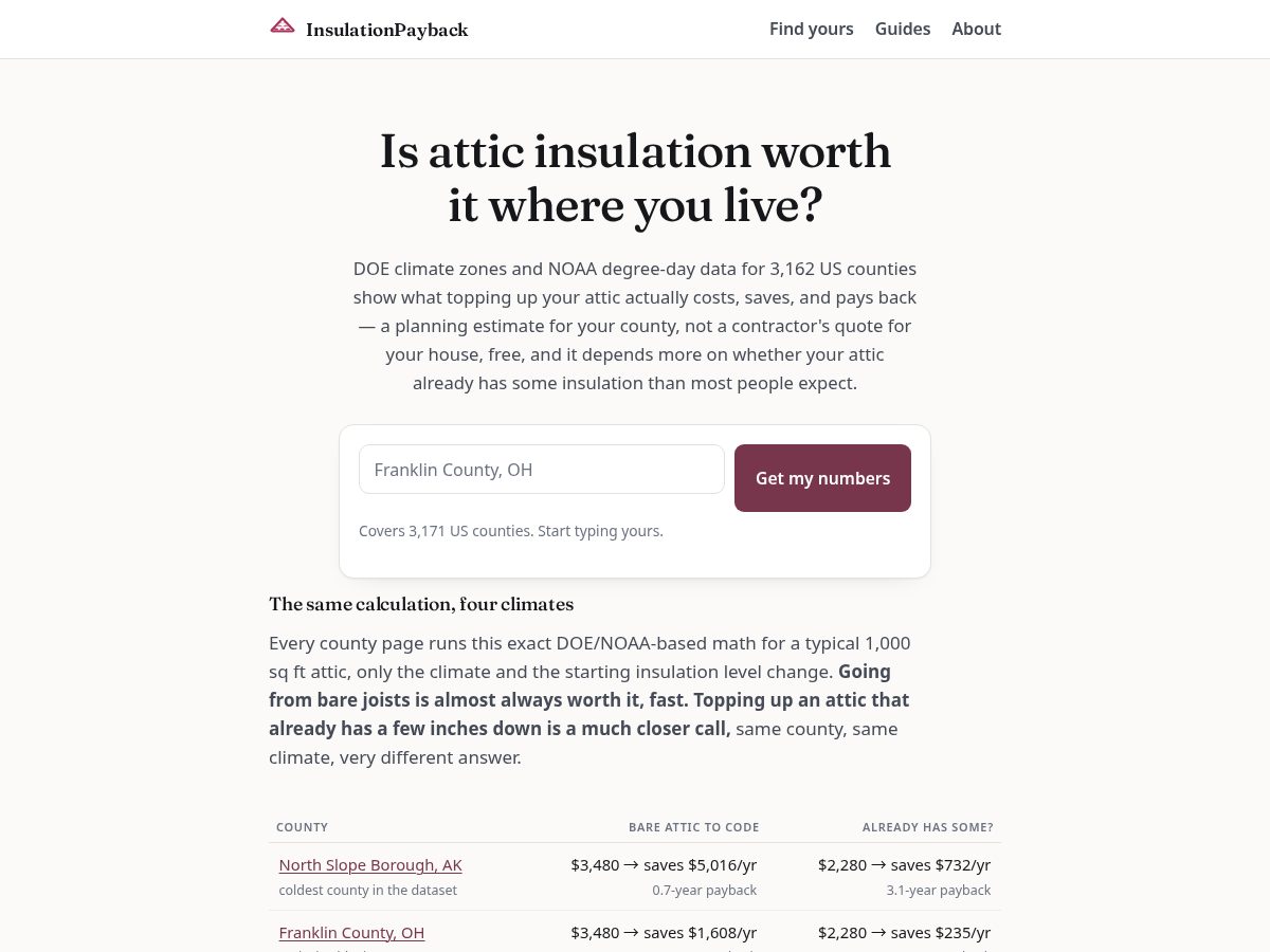 Landing-page snapshot of insulationpayback.com