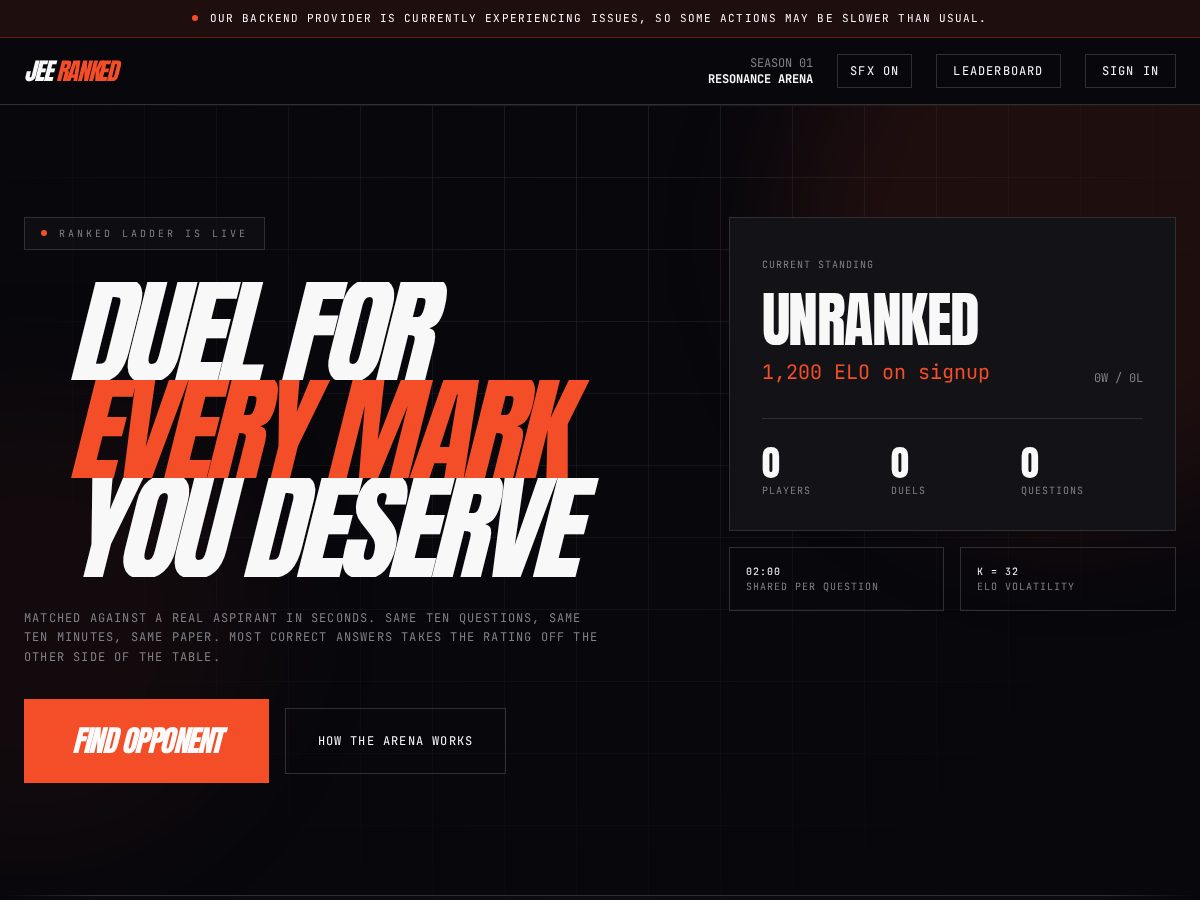 Landing-page snapshot of jeeranked.com
