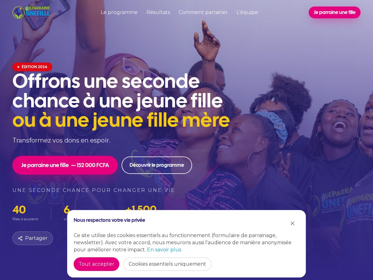 Landing-page snapshot of jeparraineunefille.com