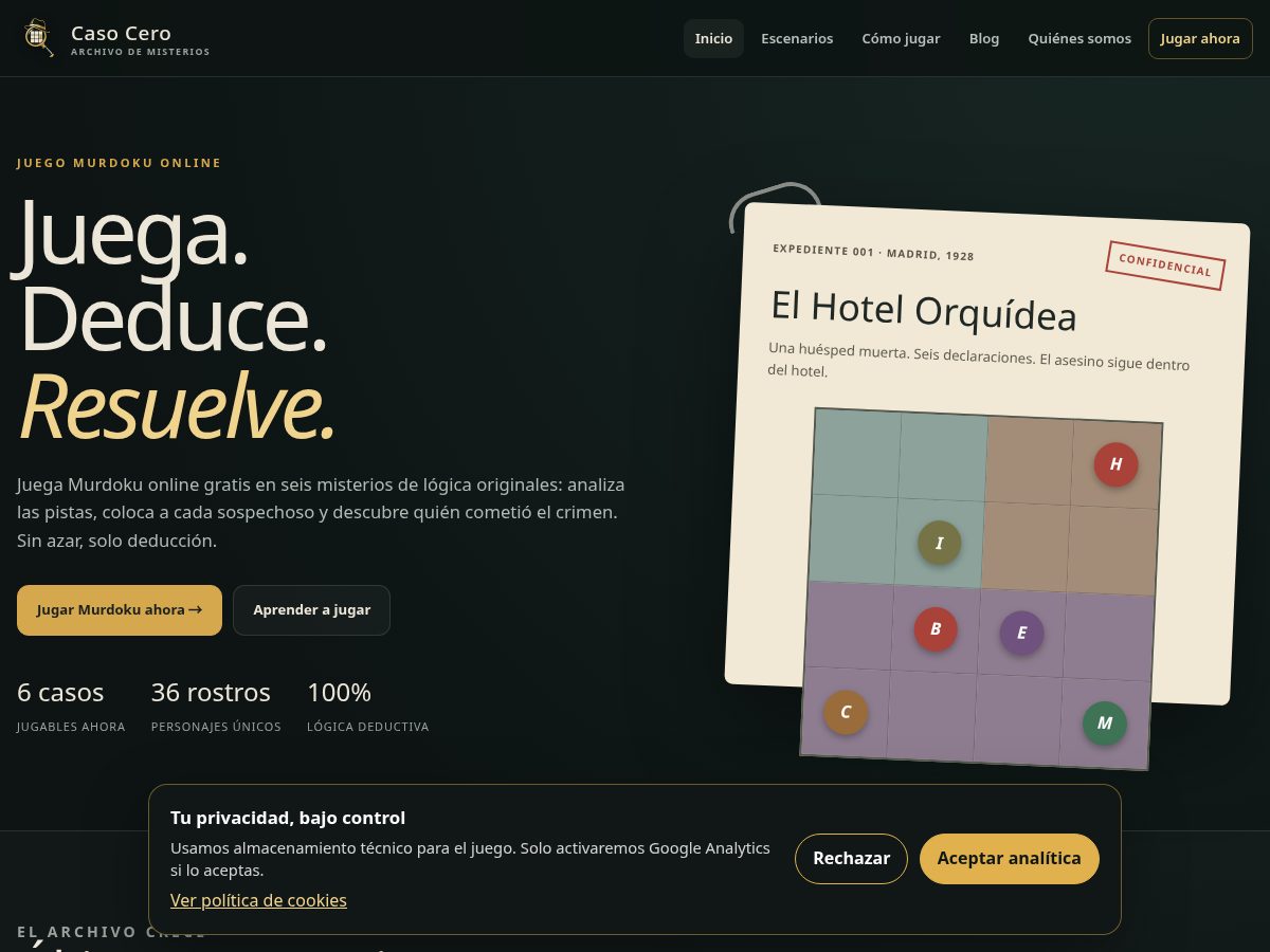 Landing-page snapshot of juegomurdoku.com