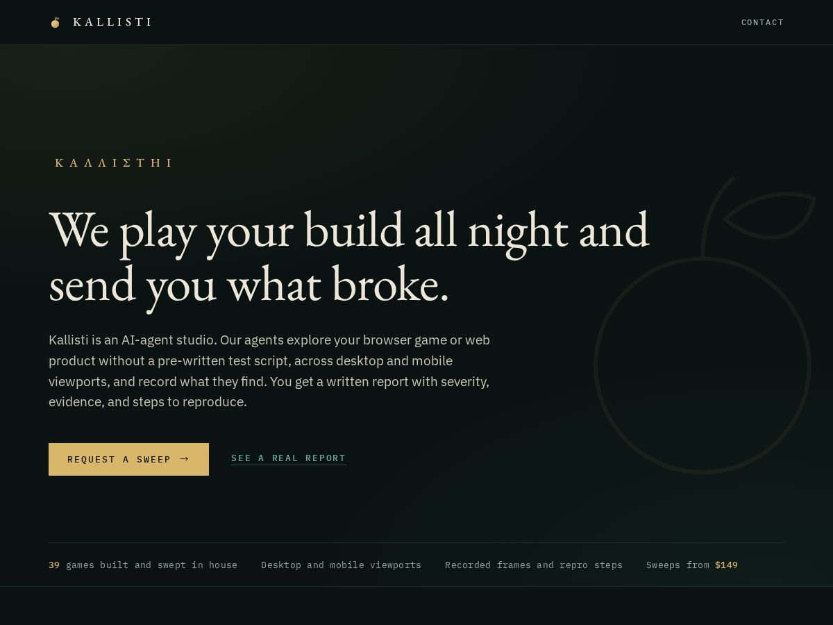 Landing-page snapshot of kallisti.app