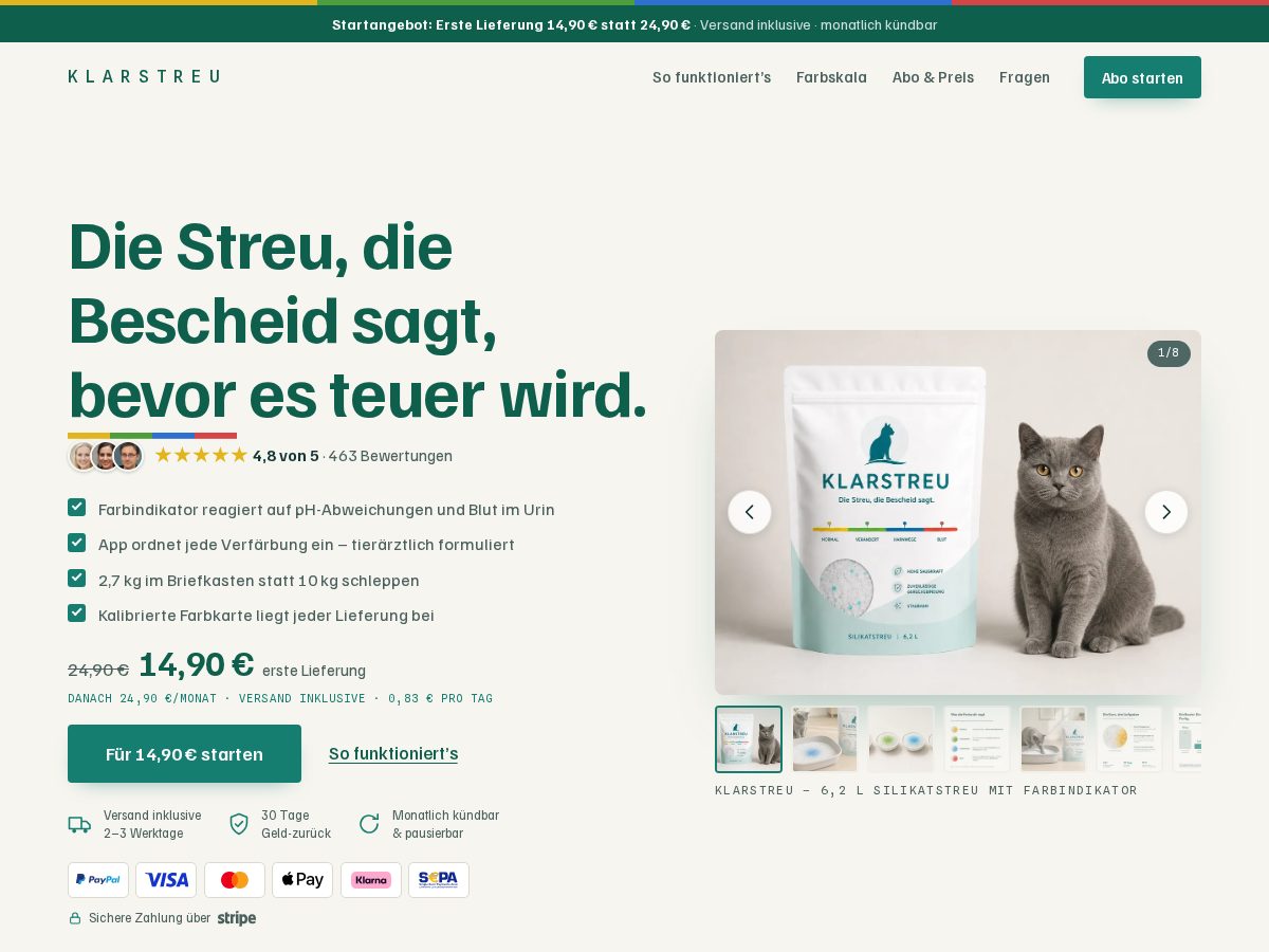 Landing-page snapshot of klarstreu.com