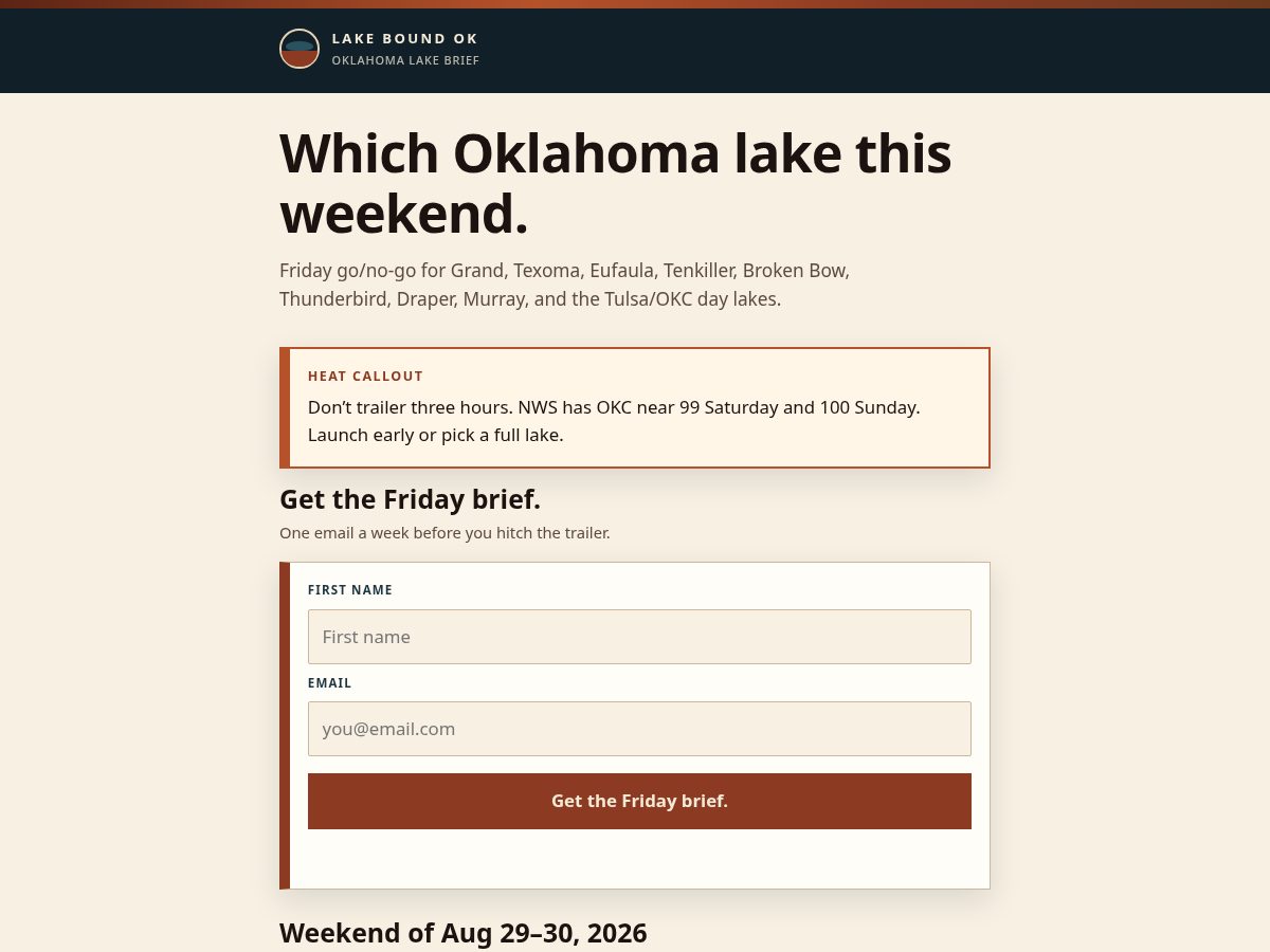 Landing-page snapshot of lakeboundok.com