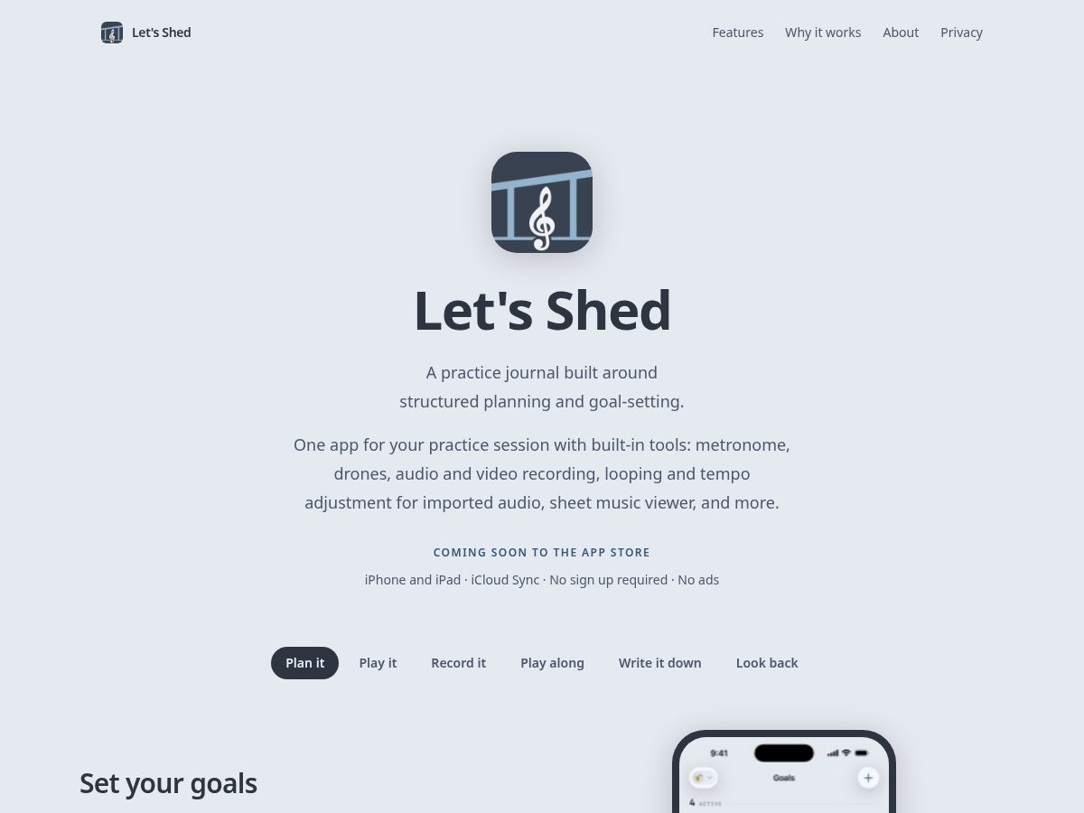 Landing-page snapshot of lets-shed.app