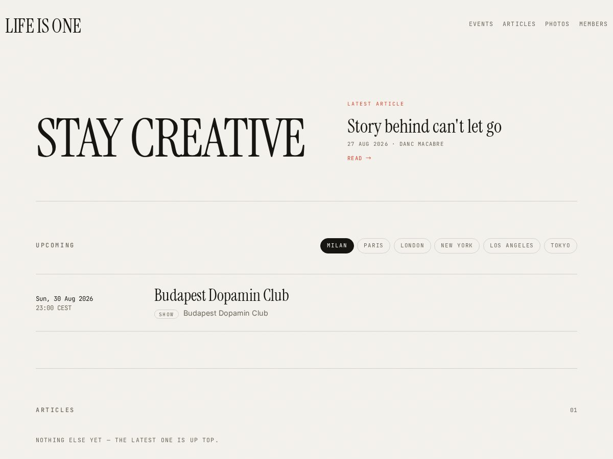 Landing-page snapshot of lifeisone.club
