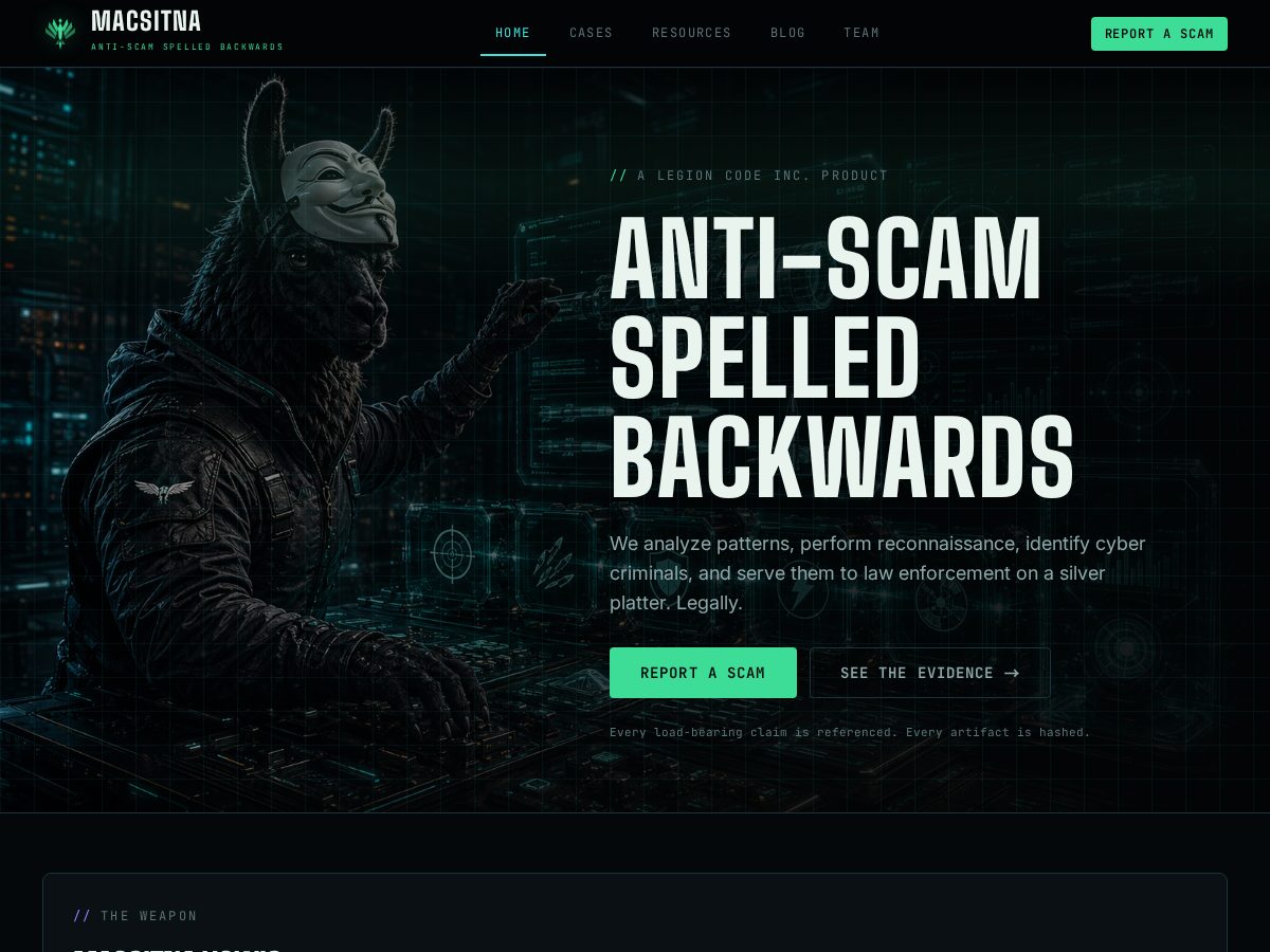 Landing-page snapshot of macsitna.com