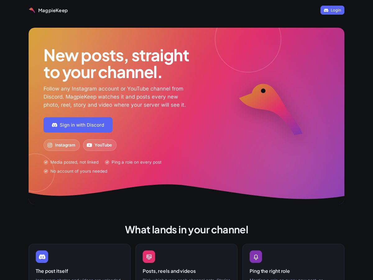 Landing-page snapshot of magpiekeep.app