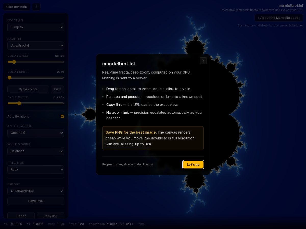 Landing-page snapshot of mandelbrot.lol