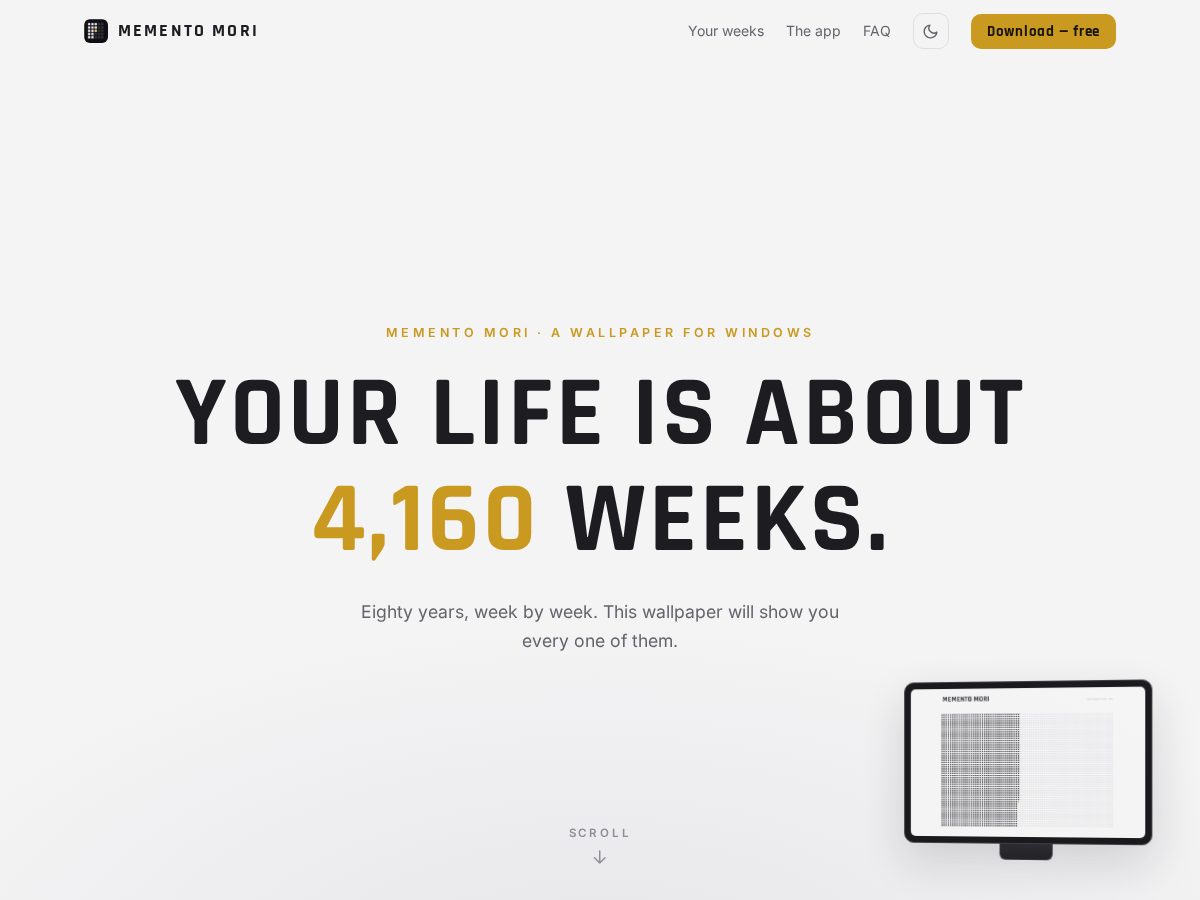 Landing-page snapshot of mementomoriwallpaper.com
