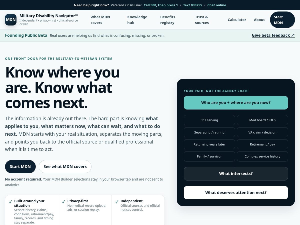 Landing-page snapshot of militarydisabilitynavigator.org