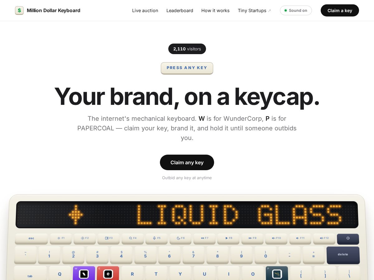 Landing-page snapshot of milliondollarkeyboard.com