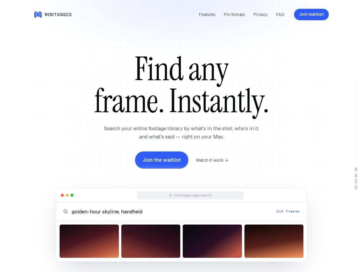 Landing-page snapshot of montaggio.app