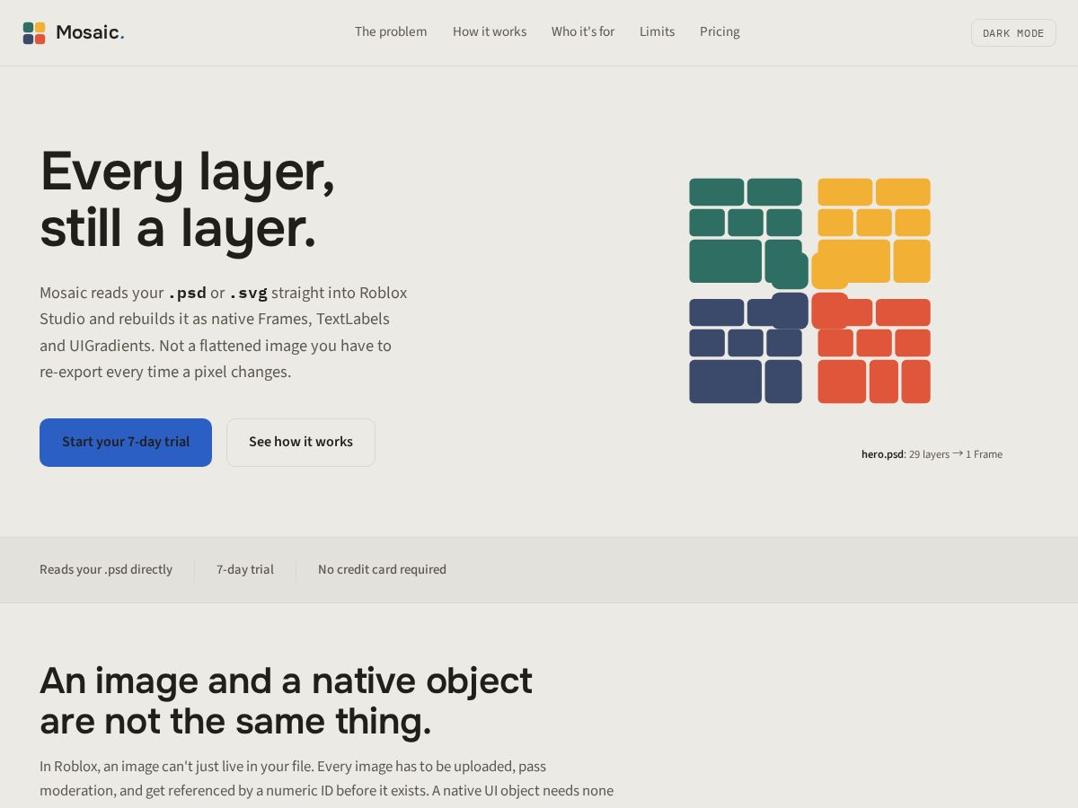 Landing-page snapshot of mosaicplugin.com