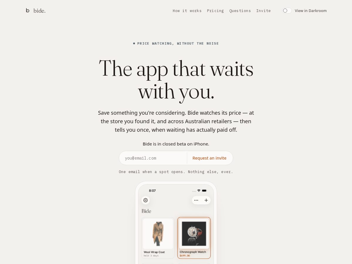 Landing-page snapshot of mybide.app