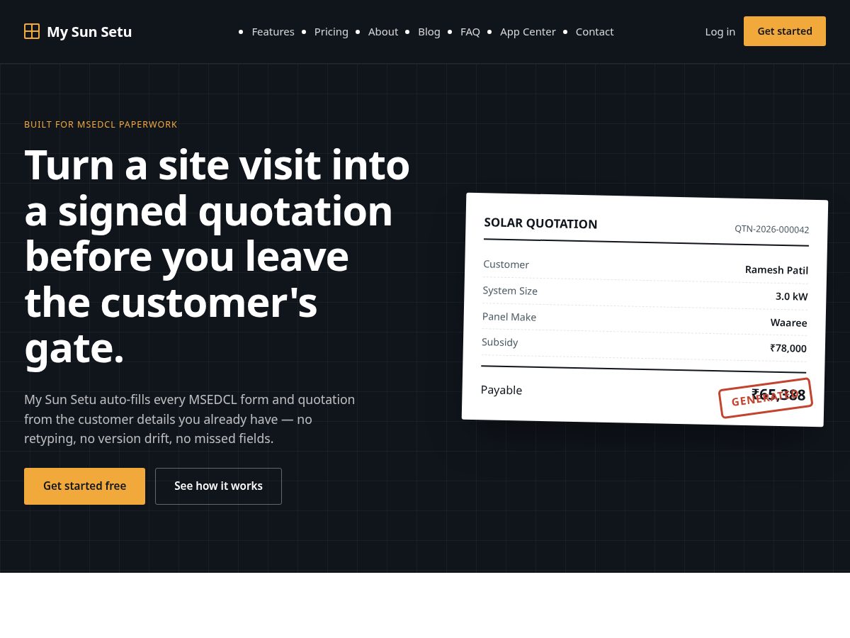 Landing-page snapshot of mysunsetu.com