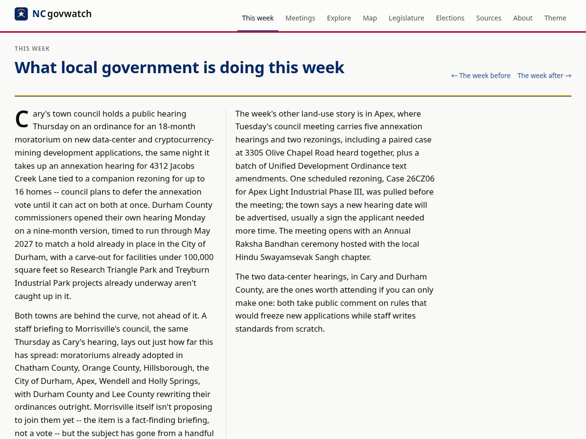 Landing-page snapshot of ncgovwatch.com
