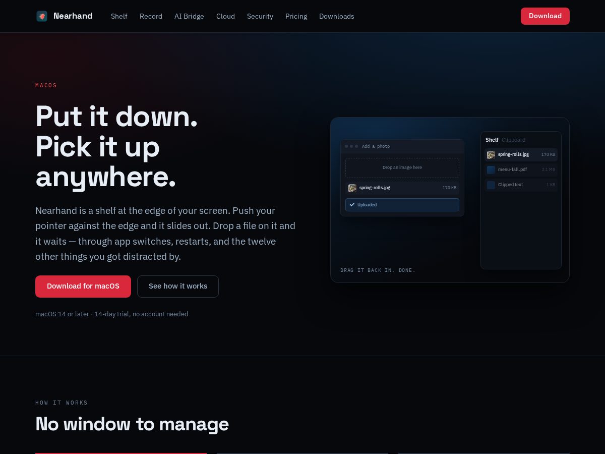 Landing-page snapshot of nearhand.app