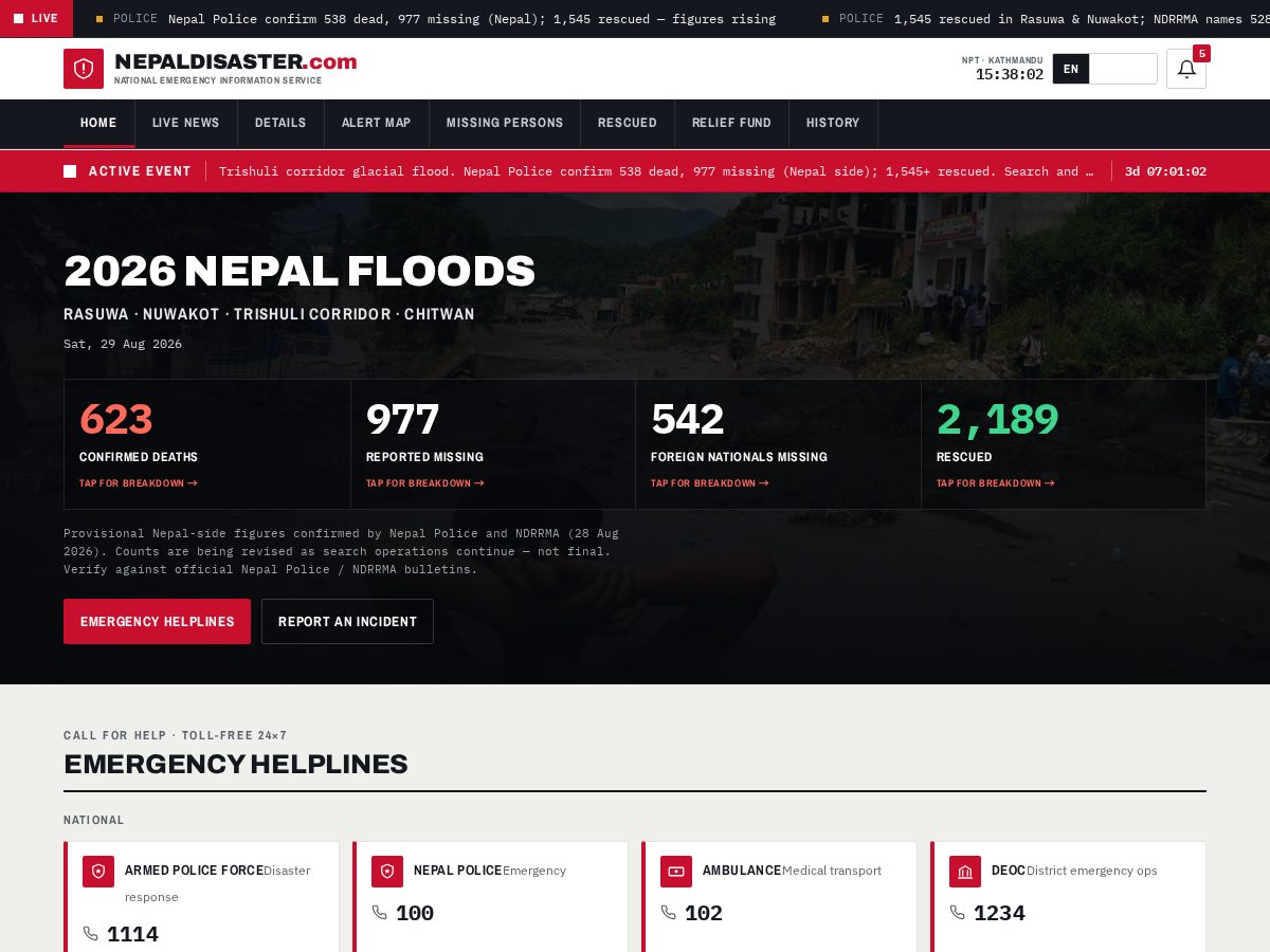 Landing-page snapshot of nepaldisaster.com