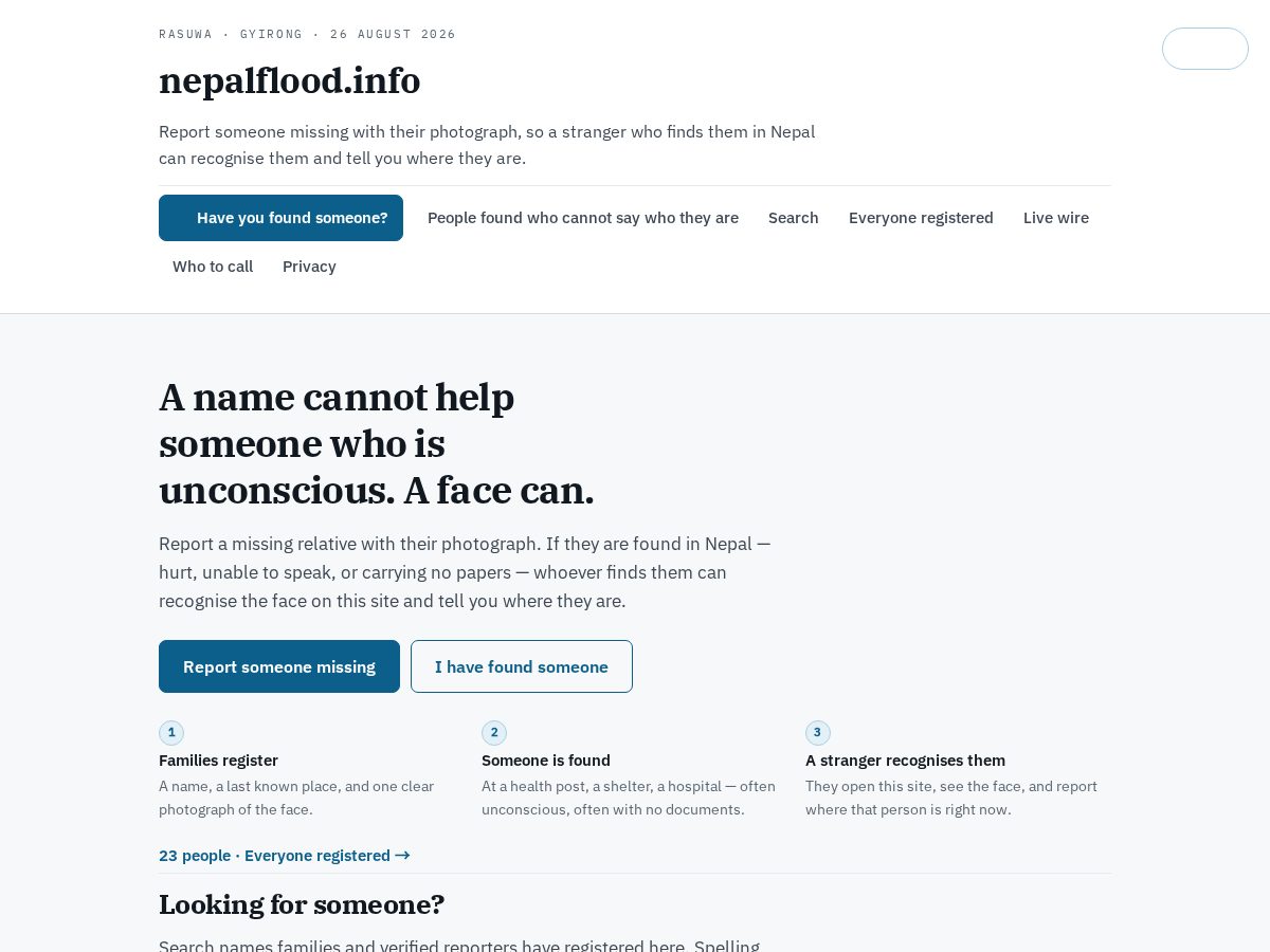 Landing-page snapshot of nepalflood.info